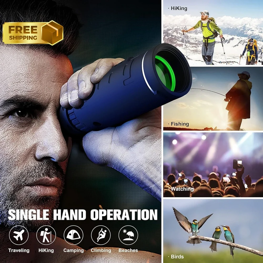 High Definition Monocular Telescope Wildlife Hunting Camping Travelling Adapter